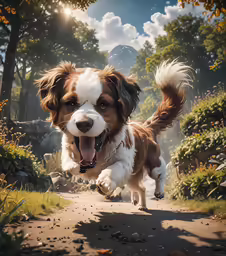 a dog is running on a path