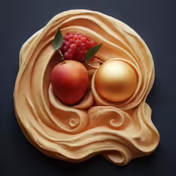 a cookie bowl holds two apples and a golden egg