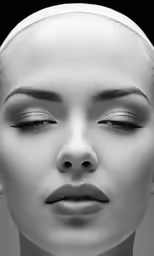 black and white photograph of a woman with large lashes