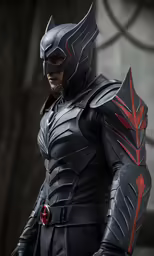 a man dressed as a batman standing in a suit