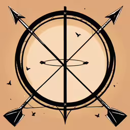 the sun has just been set and has arrows in it,a circle with three arrows and a bird on it