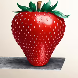 a large red strawberry sitting on top of a table