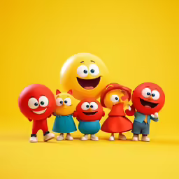 a group of cartoon characters holding hands