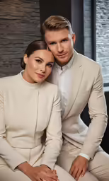 a young couple sitting in front of the camera