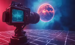 a camera mounted to the side of a tripod with a sci - fi effect