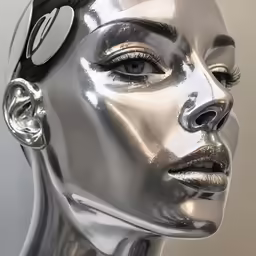 a silver head with a white eye and an arrow on it