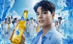 an advertisement for the famous japanese soft drink is shown