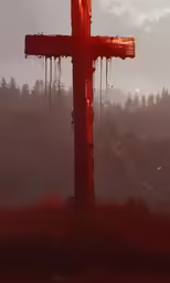 a bloody, dripping crucifix made from blood