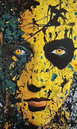 a painting of a woman with yellow hair and blue eyes