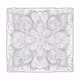 the intricate drawing is of a leaf motif in black and white