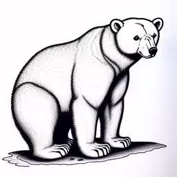 a drawing of a polar bear sitting on the ground,a drawing of a bear sitting down,a drawing of a bear that is standing on the ground,the polar bear is standing on the ground,the polar bear is standing in the water