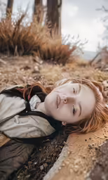 a young girl lies down in the dirt