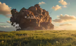 an animation of rocks near a field in the sky