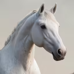 the white horse has an interesting face and hair