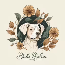 the dog with the hat is surrounded by leaves and flowers