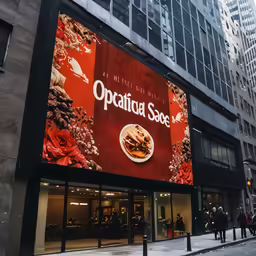 the large screen is on the side of the building