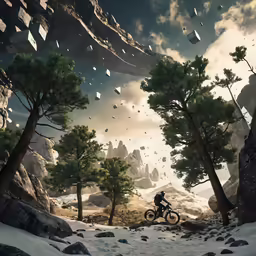 a man riding a mountain bike in the snow