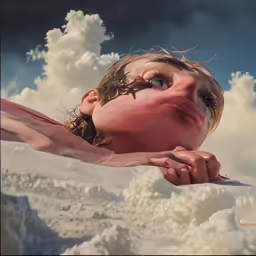 a girl sticking her head out over some water