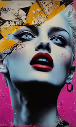painting of lady with blue eyes and face with splatters