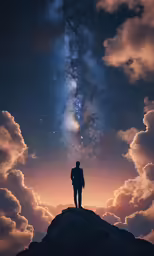 the man is standing on top of a mountain