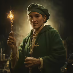 a person dressed in renaissance clothing holding a sparkler