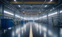the inside of an industrial factory is clean and empty