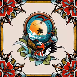 a drawing of a stylized design with flowers and a bird on top,a design for the tattoo on this page