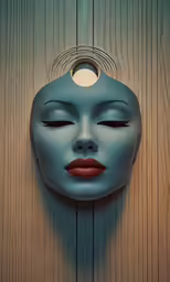 a blue mask with a round hole in the middle