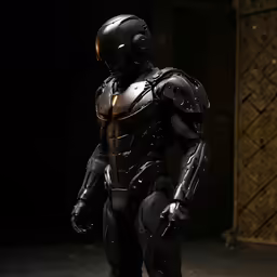 an action figure is wearing a suit and helmet