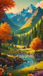 an oil painting of some people in the mountains,an image of two people on the other side of a mountain