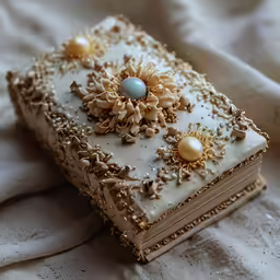 a decorative book made to look like pearls and flowers