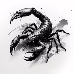 the scorpion with claws drawn in ink