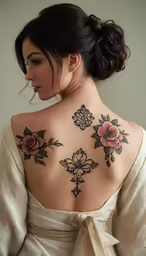 back tattoo of beautiful women with flowers