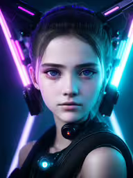 this is a very futuristic female in a sci - fi scene,this is a beautiful photo of a woman with glowing hair and futuristic blue eyes