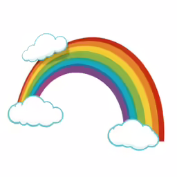 a rainbow with clouds and a white background