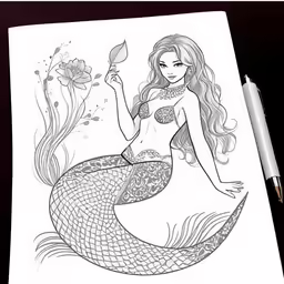 mermaid coloring book for adults on a table