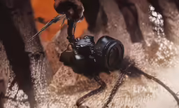 a close up shot of a person holding the camera strap