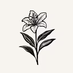 an inked flower with leaves and petals