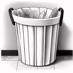 an illustration of a black and white trash can