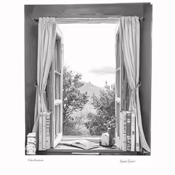 a picture of a open window in black and white