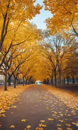an alley way that has lots of yellow trees