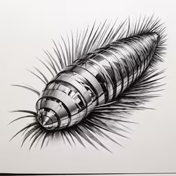 black and white drawing of a caterpillar