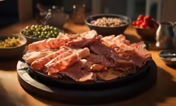 a platter with assorted meats and other bowls