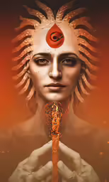 a surreal and psychedelic image with a woman holding a mirror