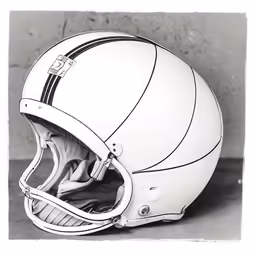 black and white photograph of a football helmet