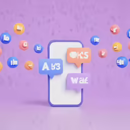 a close up of a cell phone with social icons and bubbles flying over it