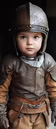 a doll wearing a medieval costume and helmet