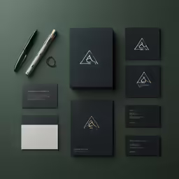 various stationery papers, pens and pens sit next to each other on a green surface
