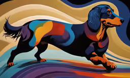 a painting of a dog in colorful shades