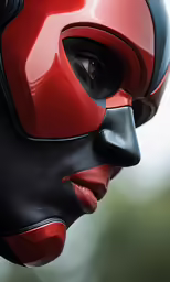 a close up of the face of a woman wearing a mask